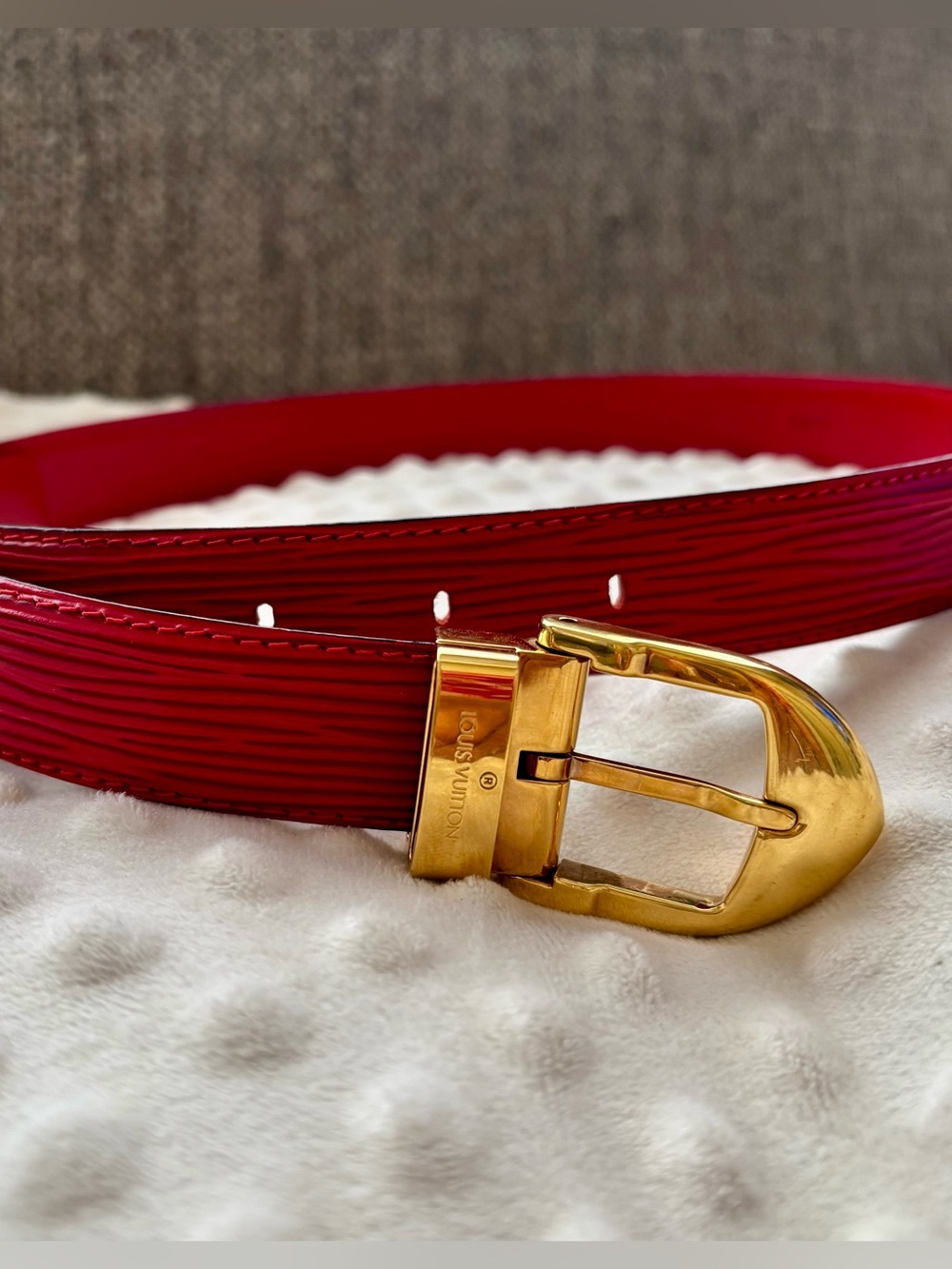 Vintage Louis Vuitton Leather Belt with Gold-Tone Buckle XS